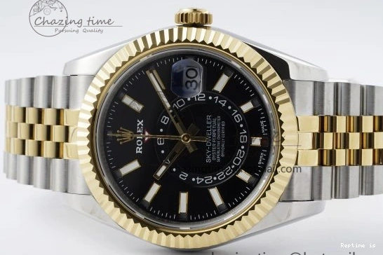 1224 Skydweller SS YG Noob Best Edition Black Dial on SS YG Jubilee Bracelet A23J Efficient 2122